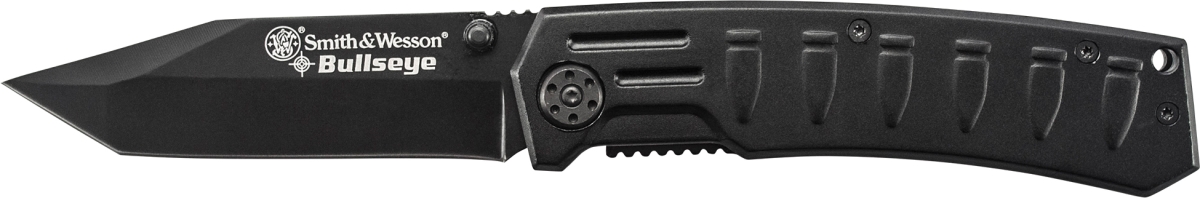 Saw-ck112 2019 Smith & Wesson Bullseye Linerlock Black Coated Stainless Steel Tanto Blade, Black