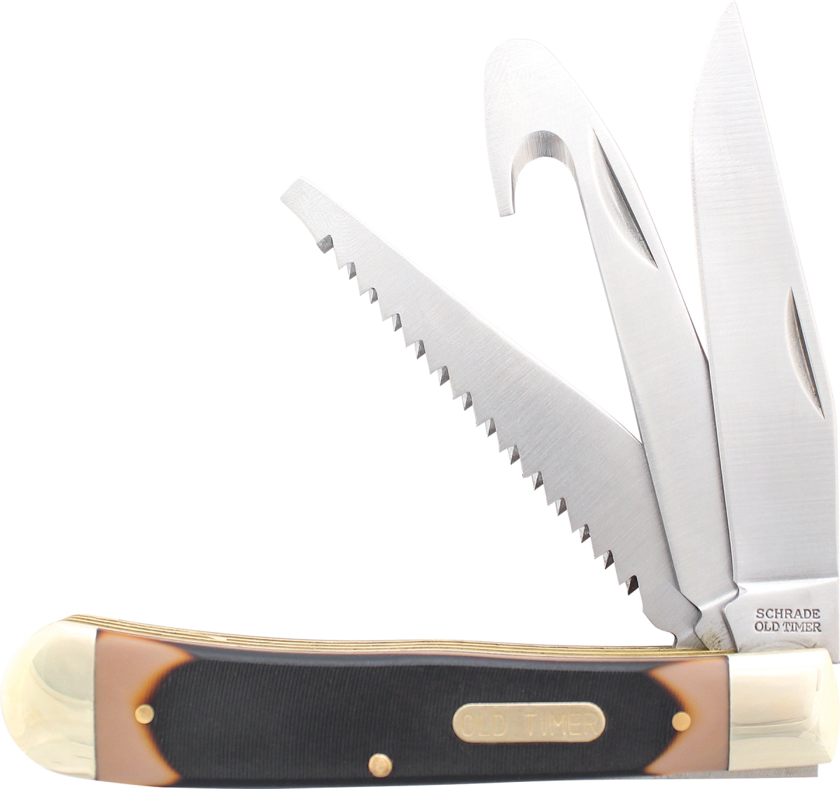 Sch-69ot 2019 Schrade Old Timer Premium Trapper 3-blades With Saw, Gut Hook, & Clip Point