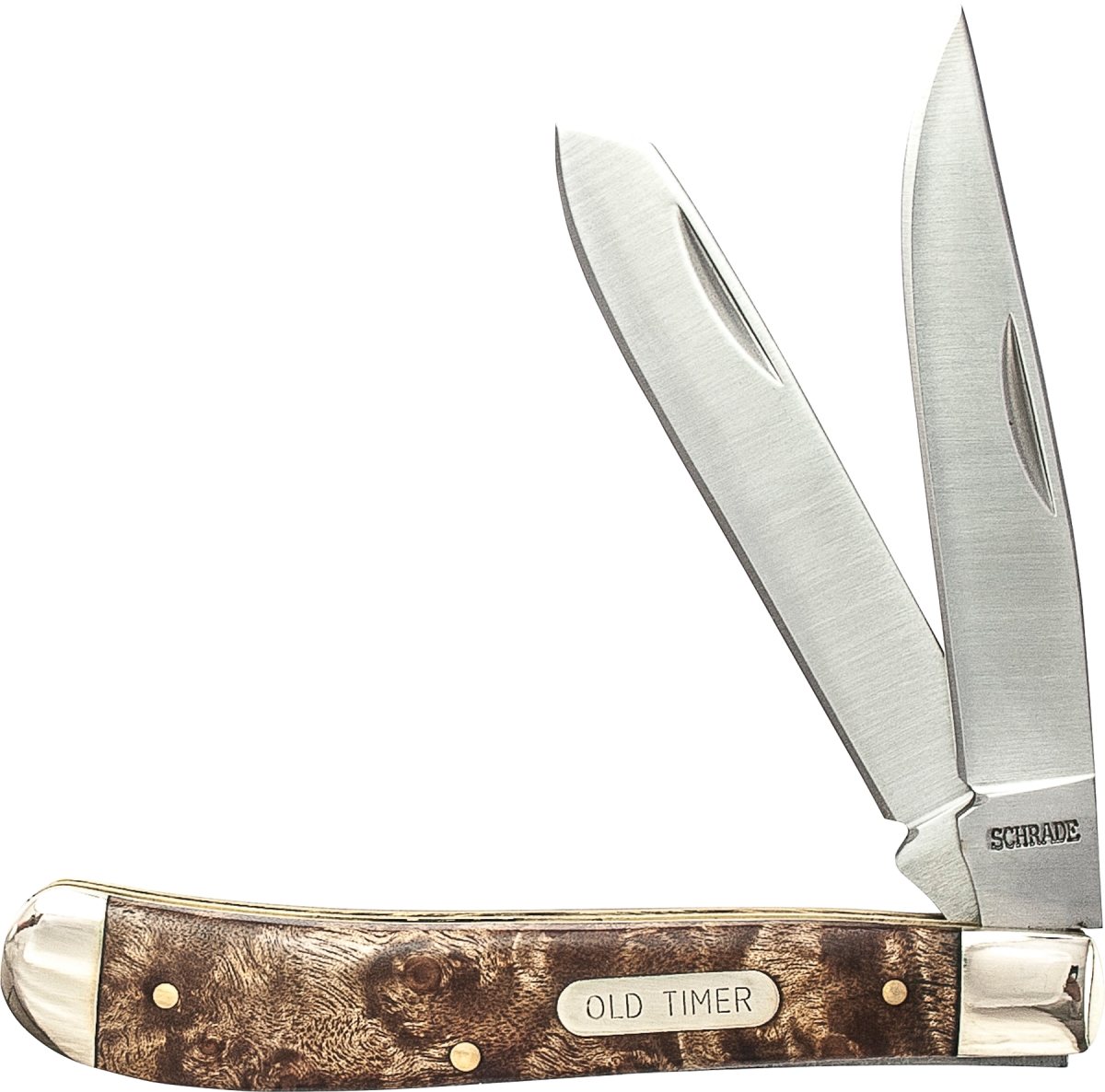 Sch-94otw 2019 3.87 In. Schrade Old Timer Gunstock Trapper Closed 2-blade With Iron Wood Handle