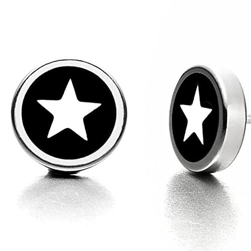 -m544-23 Black And White Star Graphic Stud Earrings For Men