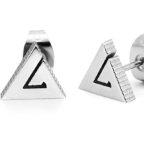 -m1288-23 Mens Stainless Steel Graphic Triangle Stud Earring