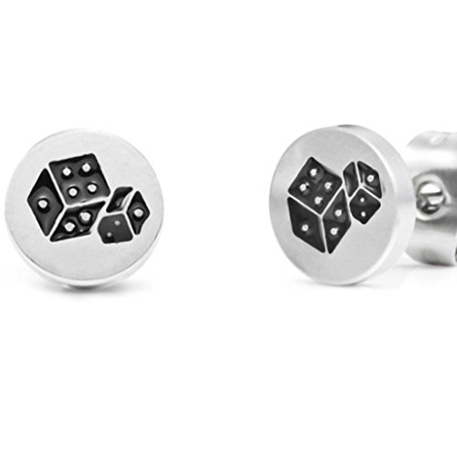 -m1335-23 Mens Stainless Steel Graphic Lucky Dice Stud Earring