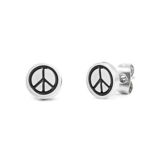 -m1338-23 Mens Stainless Steel Graphic Peace Stud Earring