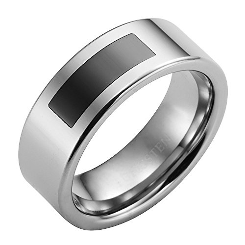 -m1002-18-8 Stylish Tungsten Mens Ring With Black Accent Strip
