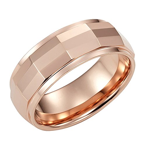 -m1004-18-7 Stylish Tungsten Mens Ring, Faceted Rose Gold