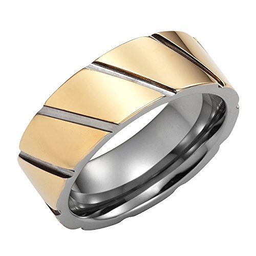 -m1005-18-7 Tungsten Or Stainless Steel Tire Style Mens Ring With Gold Stripes