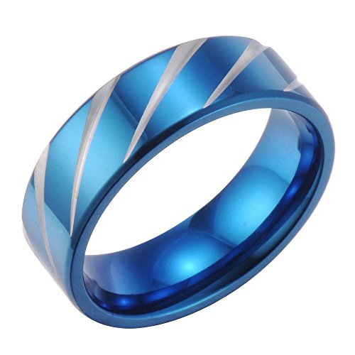 -m1683-18-8 Tungsten Or Stainless Steel Tire Style Mens Ring With Blue Stripes