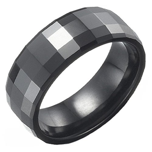 -m526-18-12 Shiny Black Faceted Unique Ceramic Ring For Men