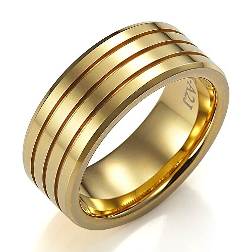 -m728-18-7 Golden Look Striped Stylish Tungsten Ring For Men
