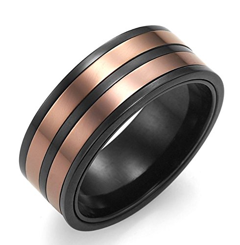-m770-18-7 Pink & Black Striped Stylish Stainless Steel Mens Ring