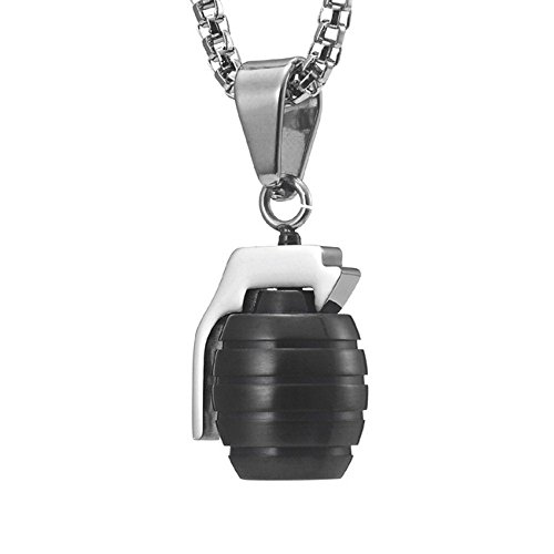 -x752-7 Stainless Steel Black Color Grenade Pendant On Chain Necklace