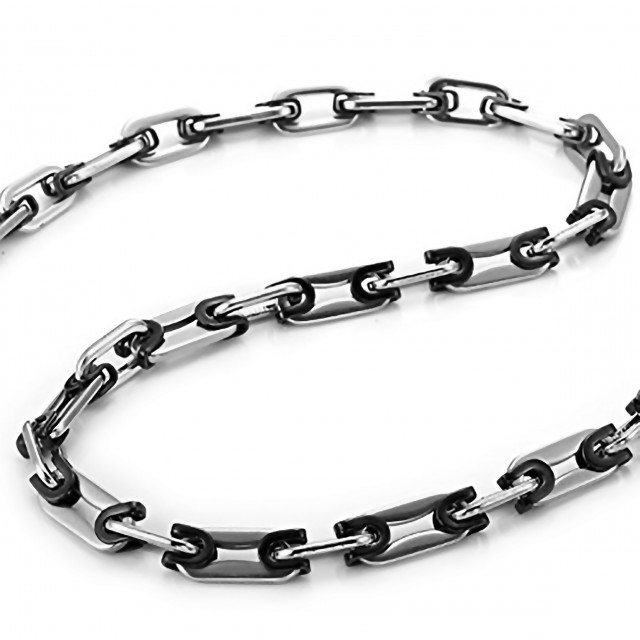 -n1035-35 Stainless Steel Mens Fashion Steel Chain Necklace With Black Accent