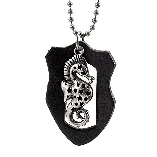-s1456-9 Alloy Seahorse Pendant On Leather Badge On Ball Chain Necklace