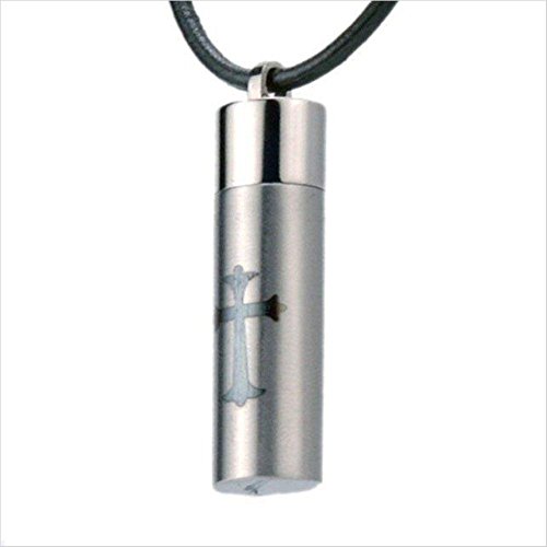 -x061-7 Stainless Steel Mens Modern Round Cross Pendant On Cord