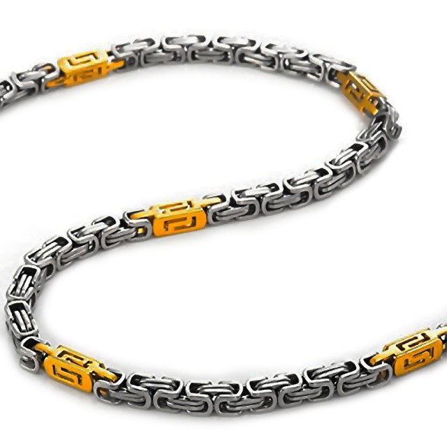 -n1032-35 Mens Stainless Steel Chain Necklace With Golden Accents