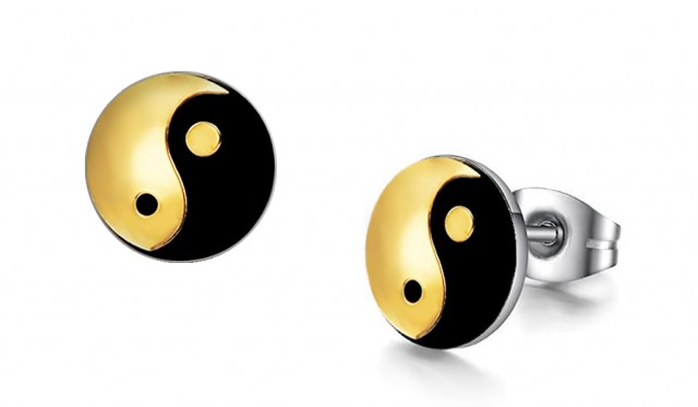 -m710-23 Yin & Yang Graphic Stud Iconic Earrings For Men
