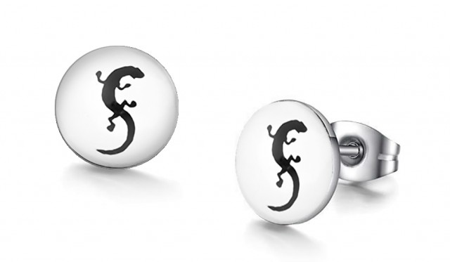 -m1053-23 Creeping Lizard Graphic Stud Iconic Earrings For Men