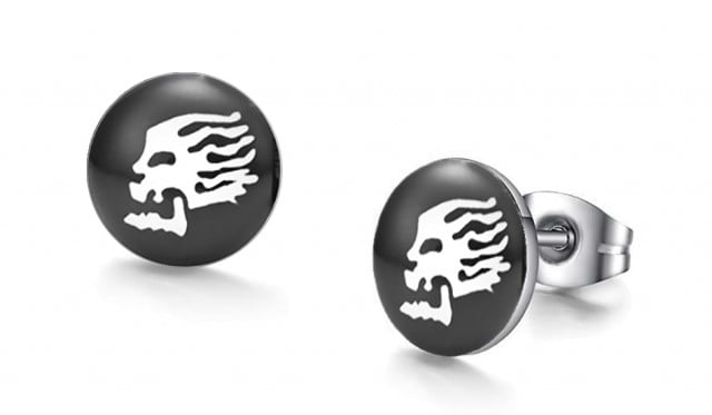 -m1060-23 Skull On Fire Graphic Stud Iconic Earrings For Men