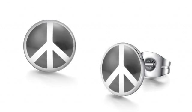 -m1063-23 Peace Sign Graphic Stud Iconic Earrings For Men