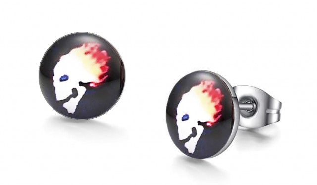 -m1070-23 Fire Head Graphic Stud Iconic Earrings For Men