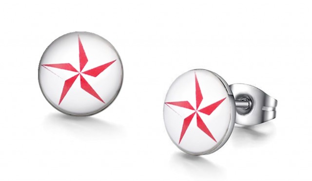 -m1072-23 Red Nautical Star Graphic Stud Iconic Earrings For Men