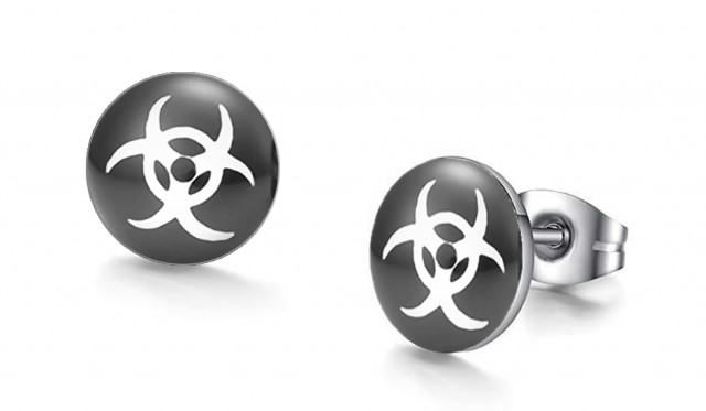 -m1075-23 Bio-hazard Graphic Stud Iconic Earrings For Men