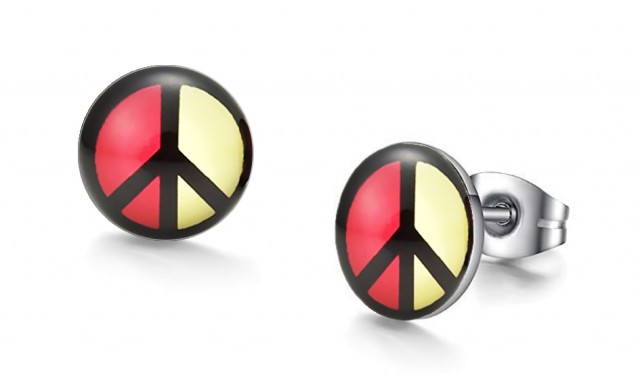 -m1078-23 Peace Symbol Graphic Stud Iconic Earrings For Men