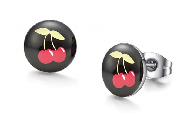 -m1086-23 Cherries Graphic Stud Iconic Earrings For Men