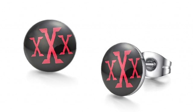 -m1092-23 Triple X Graphic Stud Iconic Earrings For Men