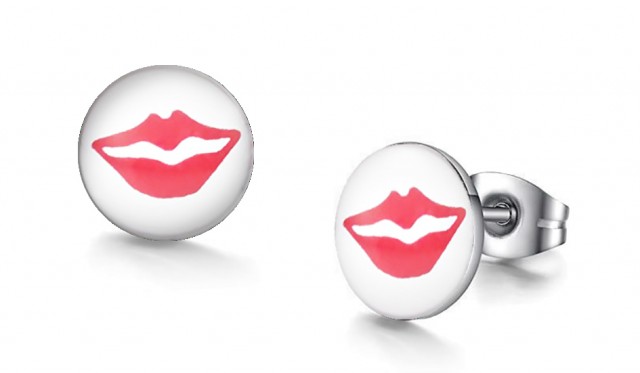 -m1098-23 Kissy Lips Graphic Stud Iconic Earrings For Men