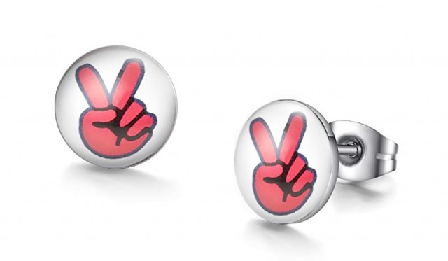 -m1099-23 Peace Fingers Graphic Stud Iconic Earrings For Men