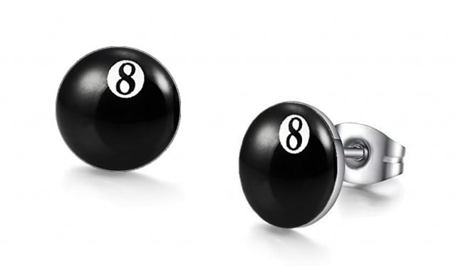 -m1305-23 Eight Ball Graphic Stud Iconic Earrings For Men