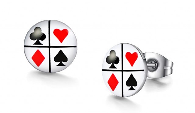 -m1306-23 Playing Cards Graphic Stud Iconic Earrings For Men