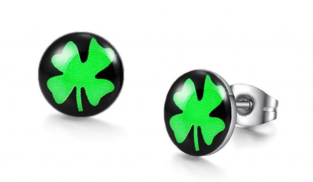 -m1308-23 Irish Lucky Graphic Stud Iconic Earrings For Men