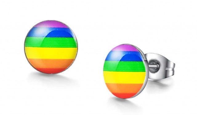 -m1309-23 Rainbow Flag Graphic Stud Iconic Earrings For Men