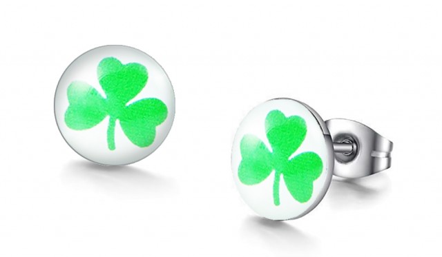 -m1312-23 Irish Shamrock Graphic Stud Iconic Earrings For Men