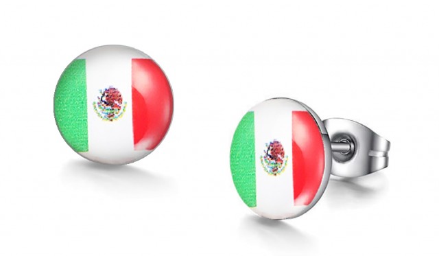 -m1313-23 Mexican Flag Graphic Stud Iconic Earrings For Men