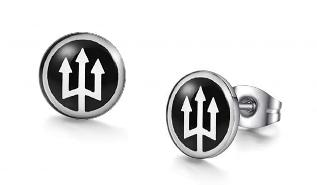 -m1367-23 Trident Graphic Stud Iconic Earrings For Men