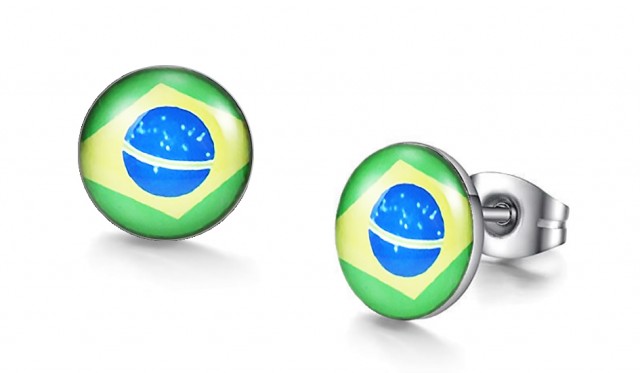 -m1374-23 Brazil Flag Graphic Stud Iconic Earrings For Men