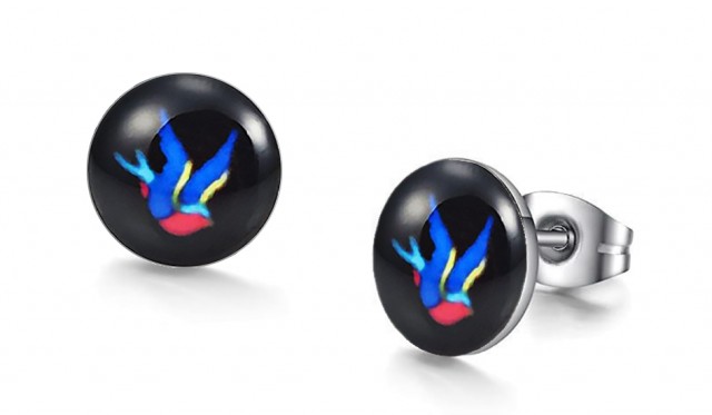 -m1378-23 Watercolor Bird Graphic Stud Iconic Earrings For Men