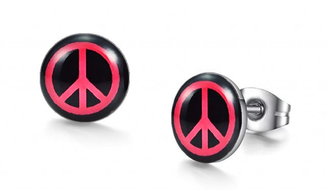 -m1380-23 Red Peace Graphic Stud Iconic Earrings For Men