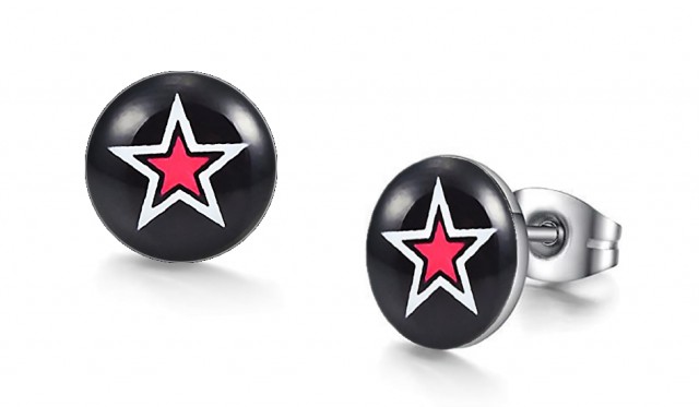 -m1381-23 Red & White Star Graphic Stud Iconic Earrings For Men