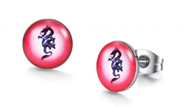 -m1382-23 Chinese Dragon Graphic Stud Iconic Earrings For Men