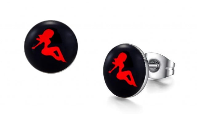 -m400-23 Lady Posing Graphic Stud Iconic Earrings For Men