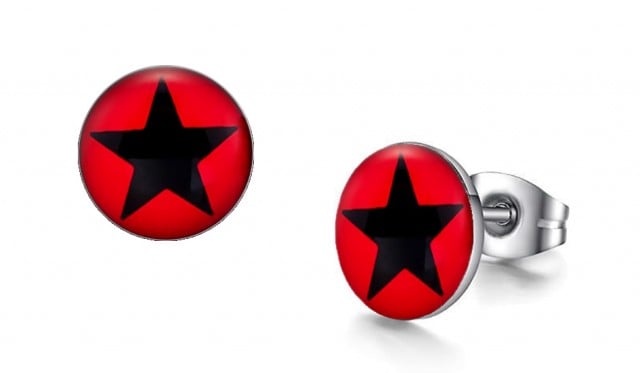 -m401-23 Black & Red Star Graphic Stud Iconic Earrings For Men