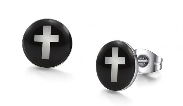 -m962-23 1 Or 2 Pack Stainless Steel Cross Graphic Stud Iconic Earrings For Men