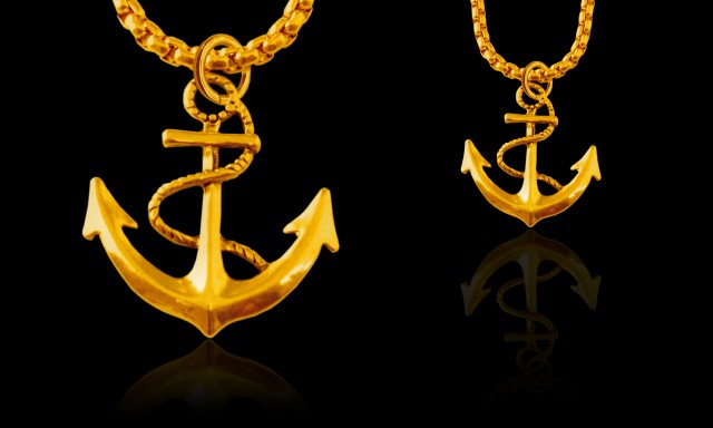 Pp623-7 1 Or 2 Pack Limited Anchor Necklace With 24 In. Box Chain, Gold