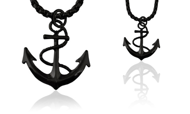 Pp626-7 1 Or 2 Pack Limited Anchor Necklace With 24 In. Box Chain, Black