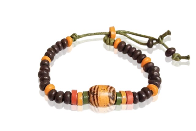 -pp608-8 Surfer Sporty Wood & Bamboo Bracelet - Handmade Limited Edition