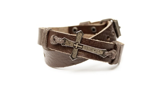 Pp503-8 Genuine Leather Cross Double Wrap Lords Prayer In Spanish, Brown